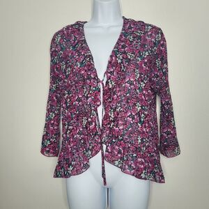 Notations pink purple ruffle tie front romantic feminine cardigan Size small
